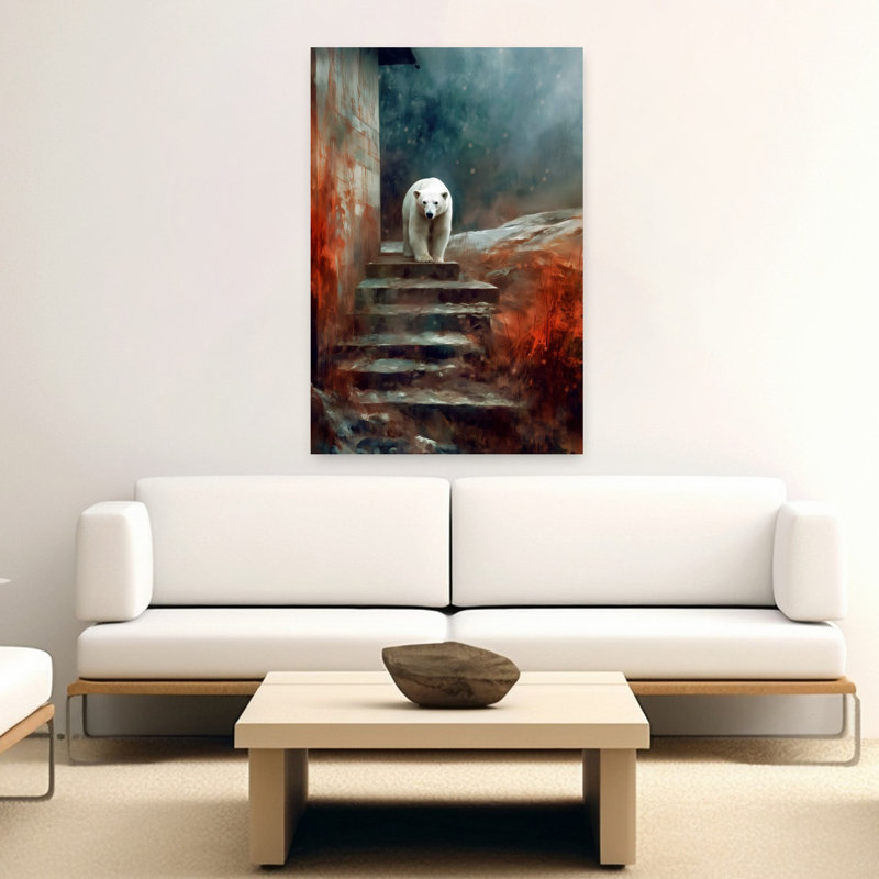 Ours polaire, monde rouge, art dramatique, ours, H 60 po x l 40 po