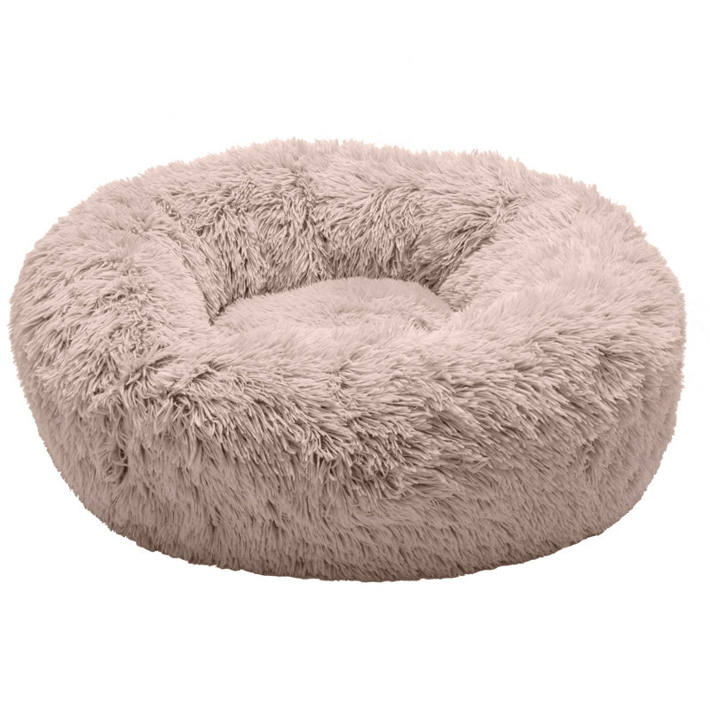Medium Taupe Faux Fur Orthopedic Donut Pet Bed