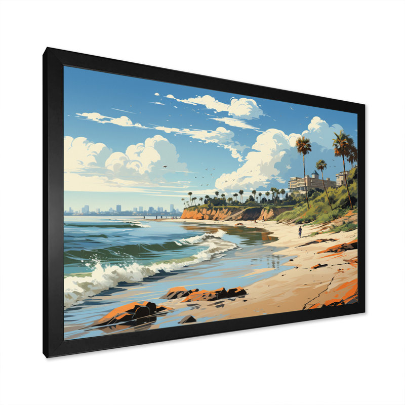 California Seascape II - art mural californien, H 34 po x l 44 po x P 1,5 po, Cadre photo noir