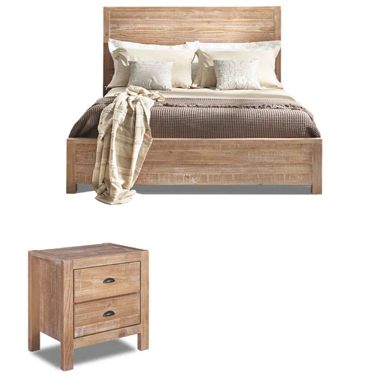 Montauk Bedroom Set, Driftwood, Full, 4 Pcs: Bed, 2 Nightstands, Dresser