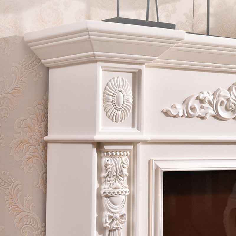 European-style solid wood frame electric LED simulated flame decorative fireplace core fireplace, White