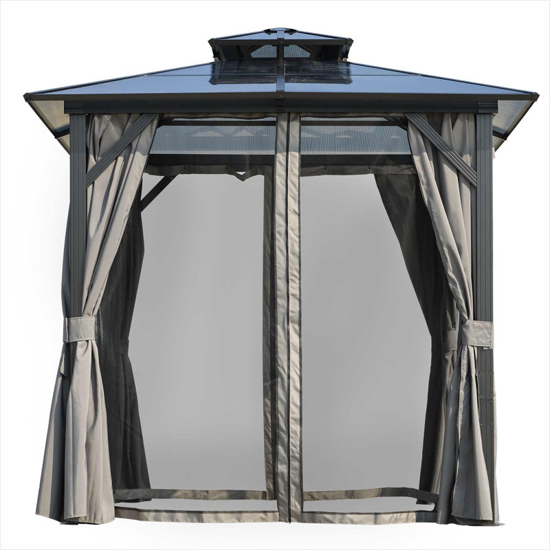 Grill Gazebo for BBQ, Slate Grey Hardtop, 8 x 8 FT Aluminum Frame with UV-Blocking Polycarbonate Roof