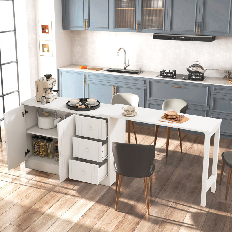 89.7'' Wooden Kitchen Island With Extendable Table, White