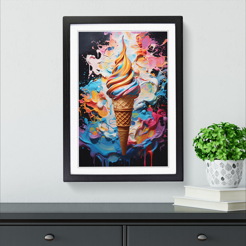 Ice Cream Gestural Art - Framed Print, 46cm H x 34cm W x 2cm D, Black