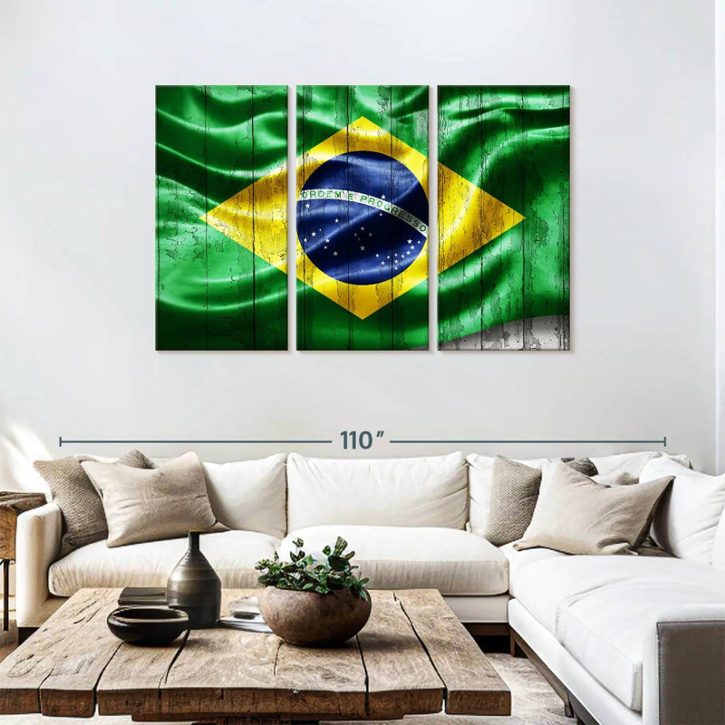 Drapeau du Brésil en bois grunge, H 48 po x l 74 po