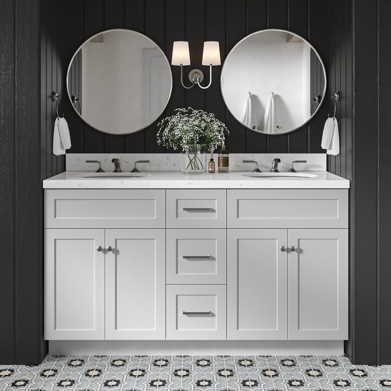 Abell 60.25'' Bathroom Vanity with Carrara Quartz Top, Gray