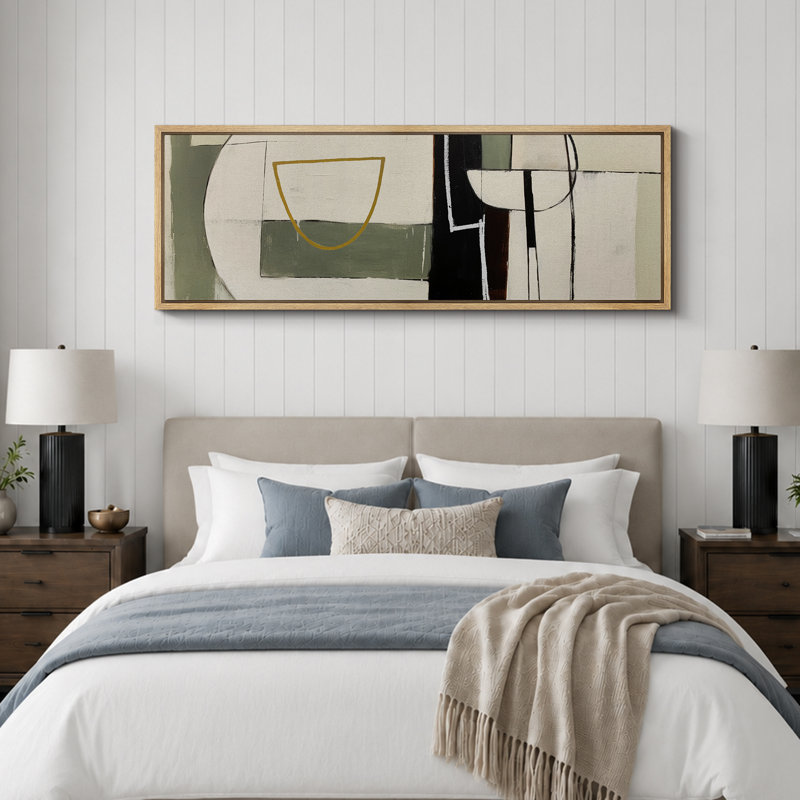 «Mid Century Shape Abstract Geometric Shapes», reproduction encadrée sur toile, H 20 po x l 60 po, Naturel