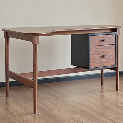 Walnut Rectangle Solid + Manufactured Wood Desk with Right 2 drawers