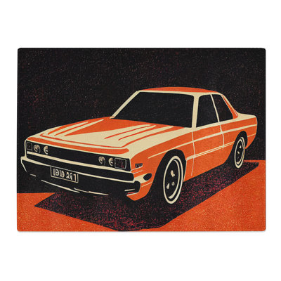 Classic Car Block Print  Glass Chopping Board