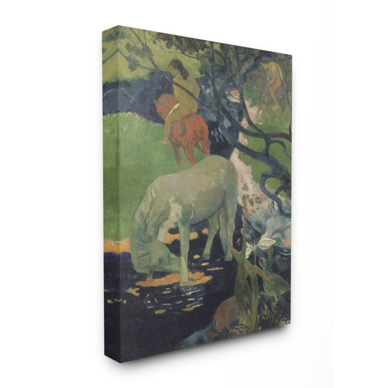 « horse baining native figures classic » par paul gauguin-reproduction d’art, H 40 po x l 30 po x P 1,5 po, Toile tendue