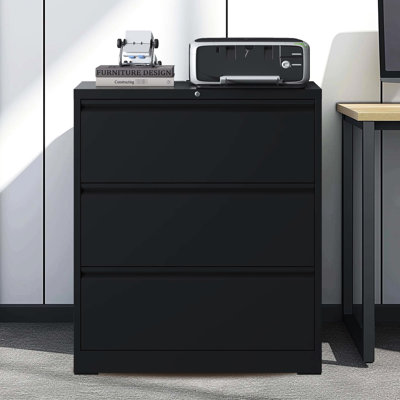 Modern 3 Drawer Lateral Filing Cabinet In Matte Black - Metal Material, Lockable Drawers, Silent Operation, Tilt Feature Modern, Drawer, Cabinet, Black,