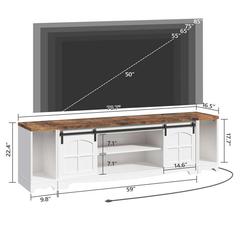 Modern Farmhouse 3 In 1 Tv Stand For Up To 85" Tvs 78'' Entertainment Center With Charging Station And Open Storage
