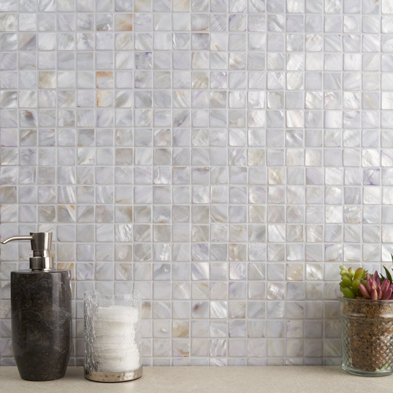 Carreau de mosaïque murale en coquillage 1 "x 1" Noburi, Gris / argent / perle