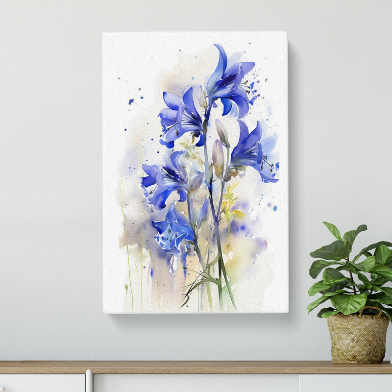 Bluebell Flower Gestural - Wrapped Canvas, 60cm H x 40cm W x 3cm D