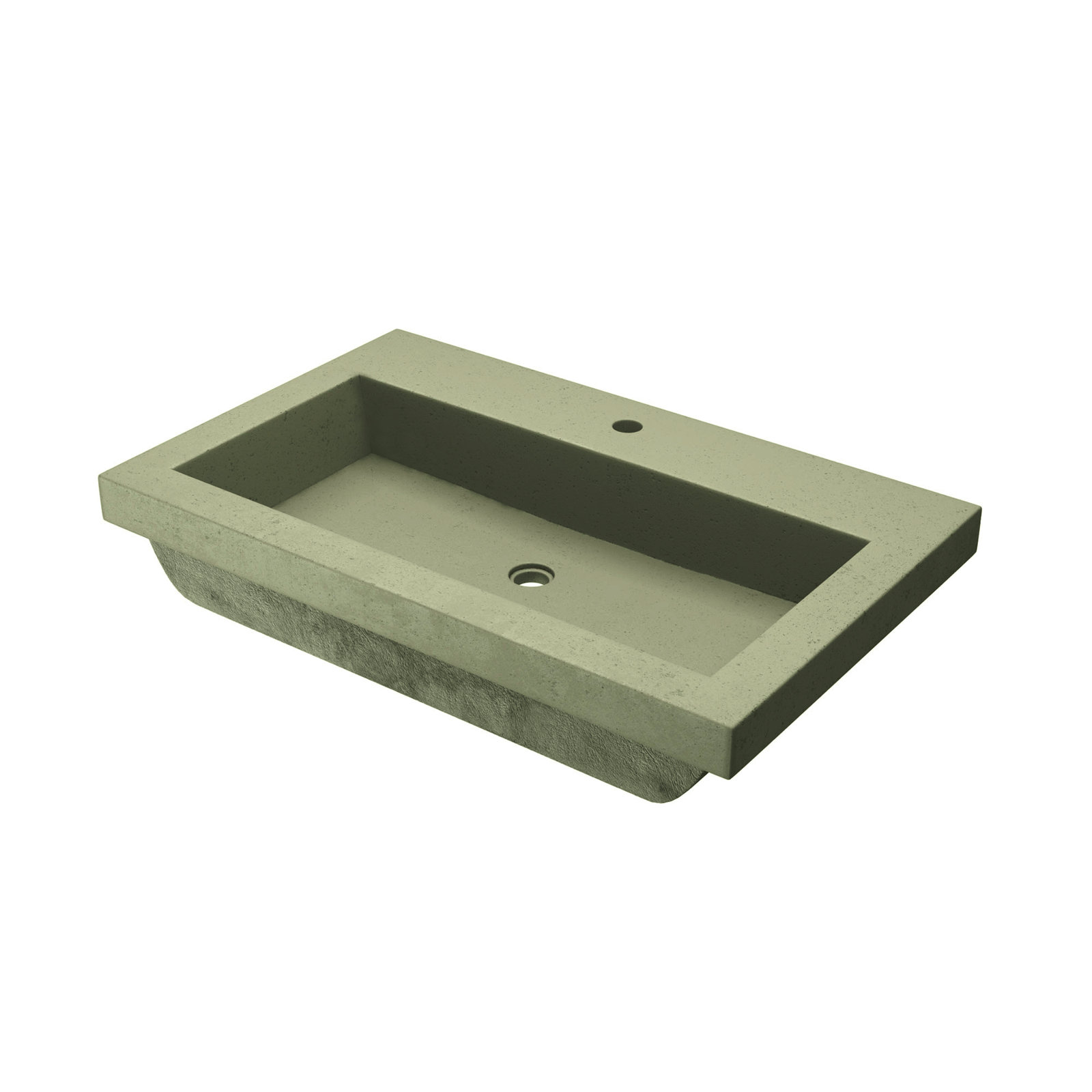 NativeStone Trough Concrete Drop-In Sink, Sage, Single Faucet Hole