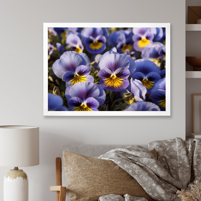 «Purple Yellow Pansies Harmony II», reproduction sur toile, H 30 po x l 40 po x P 1,5 po, Cadre simple blanc