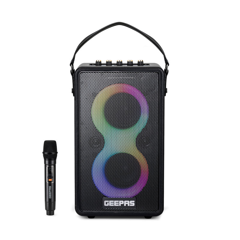 GEEPAS Karaoke Machine | Portable Bluetooth Speaker with UHF Wireless Microphone | Strong Bass RGB Lights BT5.3 USB/TF/AUX/FM/TWS 6H Playtime IPX4 Waterproof Strap Included Home Party Picnic Gift Idea