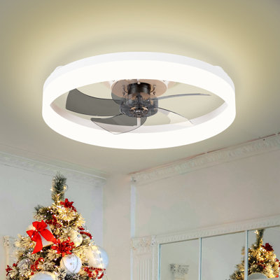 Heui Indoor Bedroom Flush Mount ceiling fan with light, LED Smart Bladeless Ceiling Fan with Remote Control and Light Kit Included