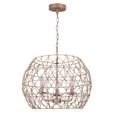 Asawer 3 Light Pendant With Tan Finish And Natural Tan Rope Shade
