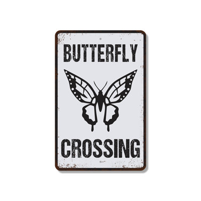 Butterfly Crossing Distressed Garden (2 Pack) 8 Inch x 12 Inch Plastic Sign Wings At Work Step Lightly Perfect for Gardens Yards Flower Beds Fun Gift for Gardeners Pollinator Fans Neighbors