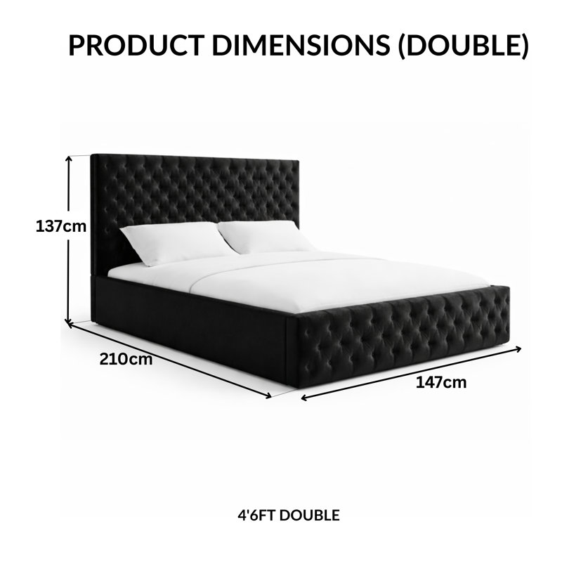 Upholstered Bed, Double, Black
