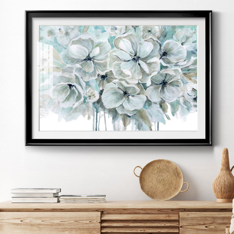 Bleu sarcelle harmonie I - peinture encadrée, Papier avec cadre noir, H 30,5 po x l 42,5 po x P 1,5 po, Blanc mat