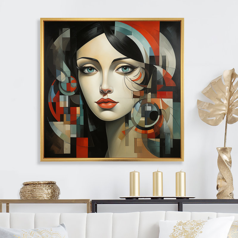 Pablo Picasso Cubism Portrait III - art mural moderne, Cadre flottant doré, H 30 po x l 30 po x P 1,5 po