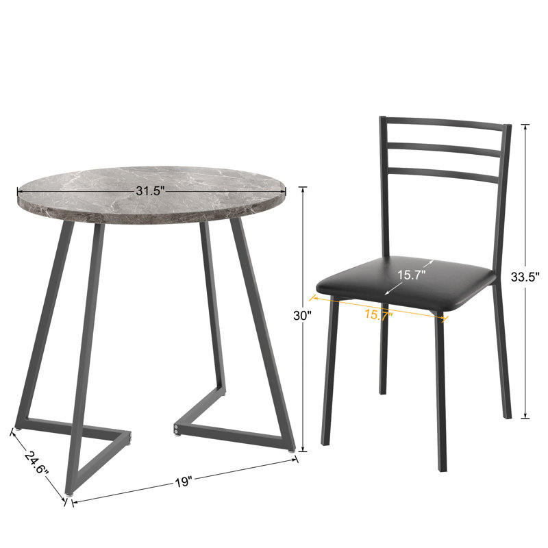 Kilwin 3-Piece Round Dining Set, Marble Brown/Black