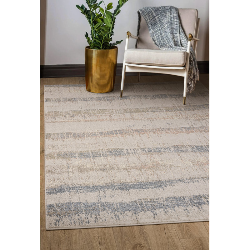 Delanor Abstract Ivory/Blue/Beige/Rust Area Rug, Rectangle 120 x 160 cm
