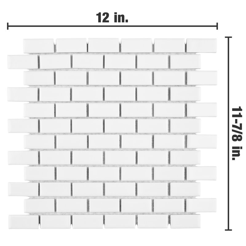 Hudson Subway White 11-3/4" x 12" Porcelain Mosaic Tile, Glossy White