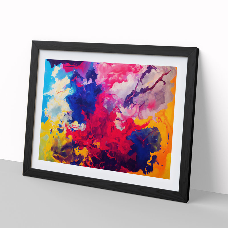 Colourful Ink Art Abstract - Print, Black Framed, 34cm H x 46cm W x 2cm D