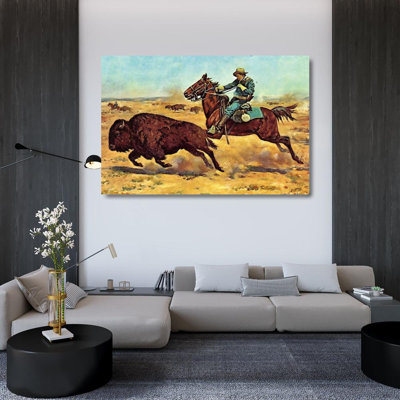 Alcott Hill® Shreyvogel, Charles Gallery Wrapped Canvas Art Titled: U.S. Cavalry Hunting Buffalo