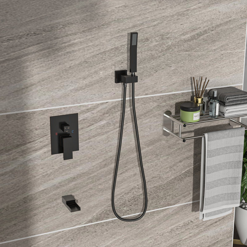 10" Square Shower System With Waterfall Spout - Oil Rubber Bronze 3 Function Shower, Rainfall & Handheld Valve For Comfort And Cleanliness Simple Installation Hygiene Assurance Protocol Procedure Tub