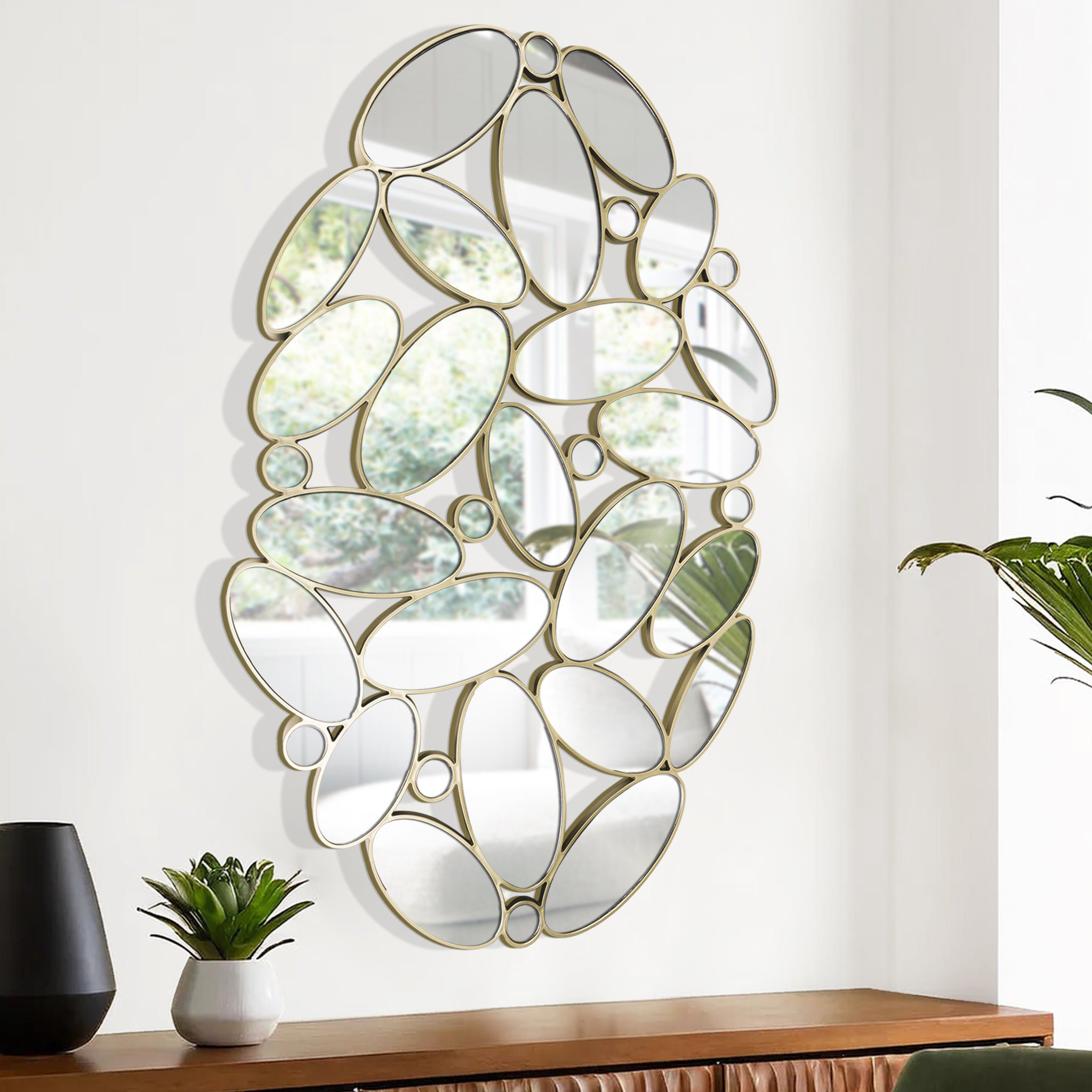 House of Hampton® Large Abstract Gold Decorative Mirror, Wall Art ...