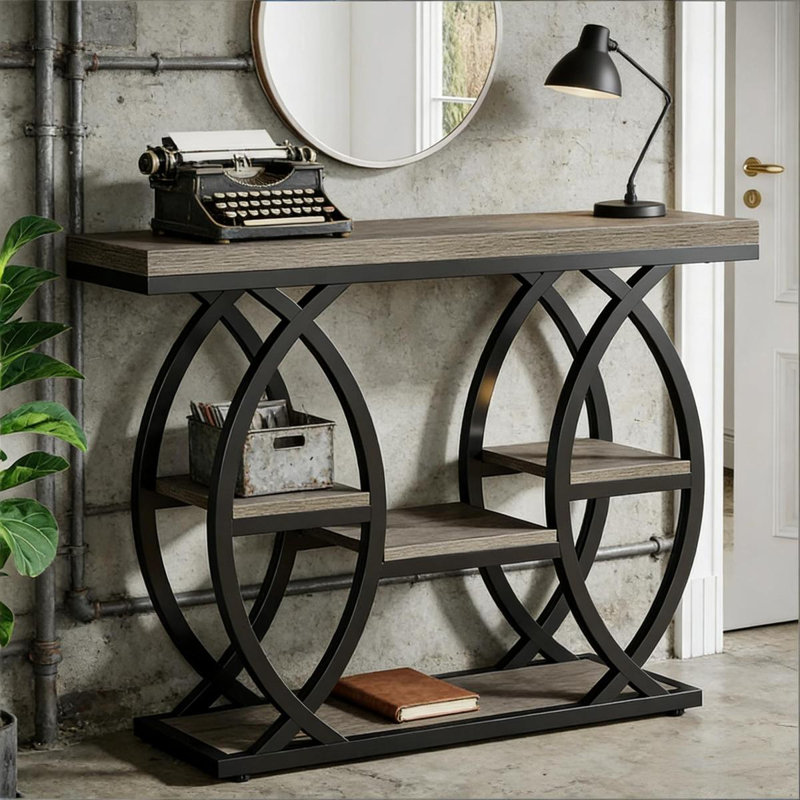 Table d'entrée stable, console, canapé, table d'appoint, Gris / noir