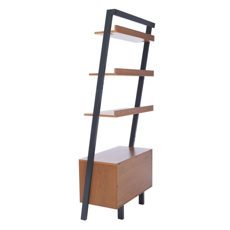 Dametrice Ladder Storage Bookcase, 72" H x 32" W x 15.4" D, Natural/Charcoal