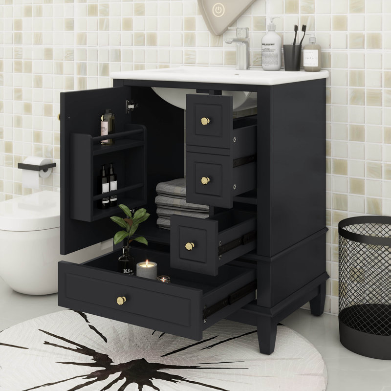 Meuble-lavabo 24 po avec lavabo et trois tiroirs Designs, Noir