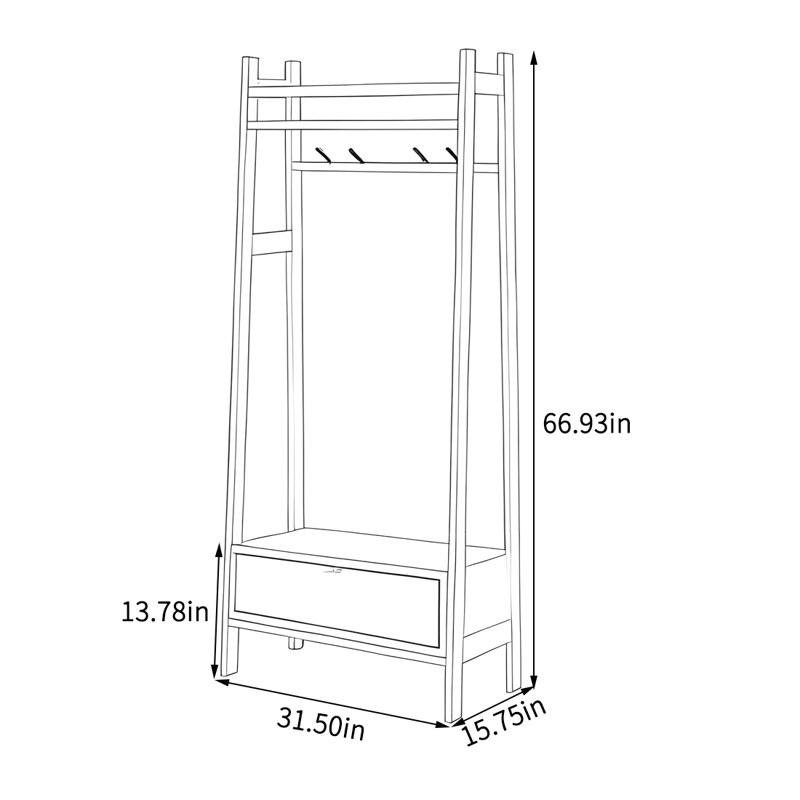 Portemanteau compact avec grand rangement, Burlywood