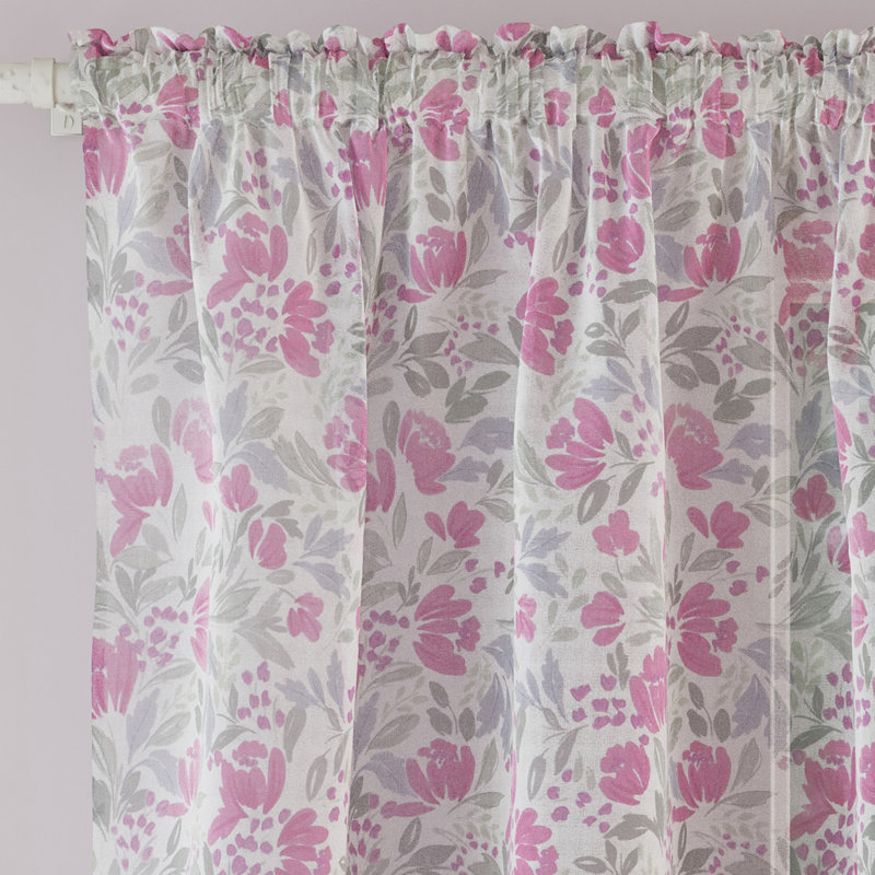 Sheer Curtain Panel Pair, 140cm Width x 122cm Drop, Pink