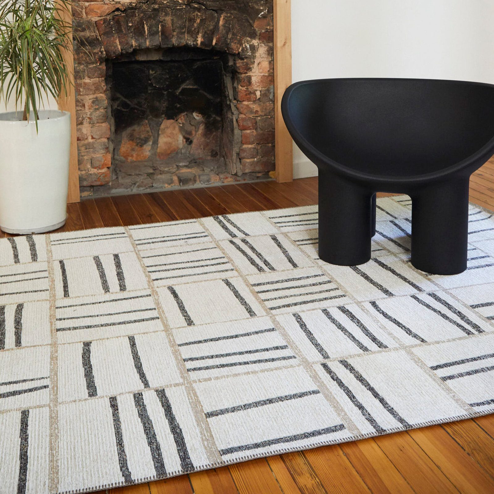 Laki Cream Gray Geometric Jute Rug, Rectangle 5'3" x 7'