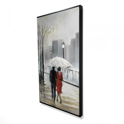Couple Walking Under The Rain Print On Canvas