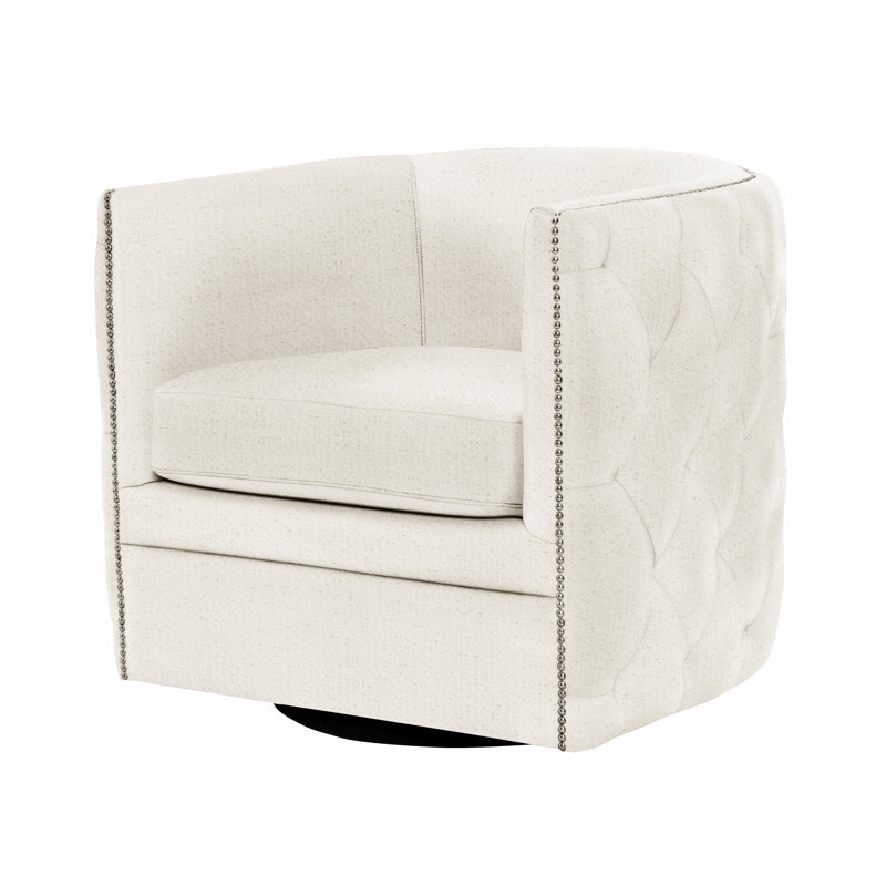 Palazzo 31.5'' Wide Tufted Swivel Barrel Chair, Bright Nickel, Dorado Snow Crypton® Chenille 5558-000