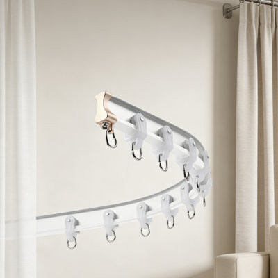 Tringle à rideaux courbée flexible - Rail réglable en aluminium avec poulies silencieuses pour les baies vitrées, les balcons et les paravents