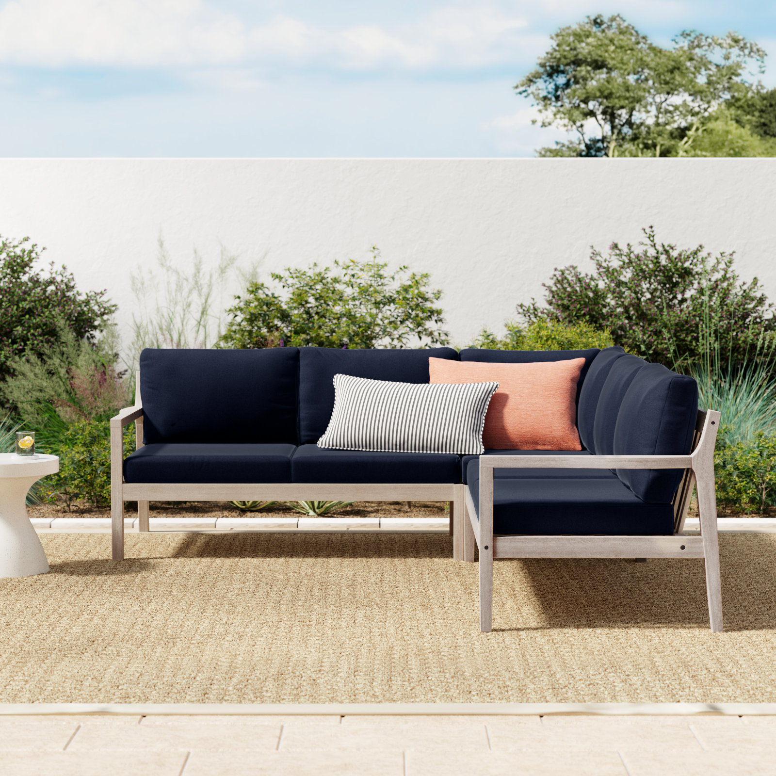 Amina 54" Acacia Patio Sectional, Navy
