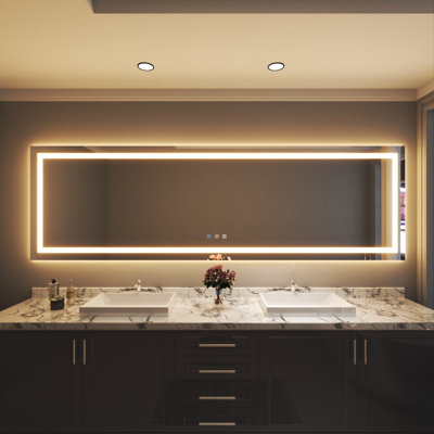 Miroir de salle de bain mural en verre trempé à DEL rétroéclairé et anti-buée Waterpar ETL & UL
