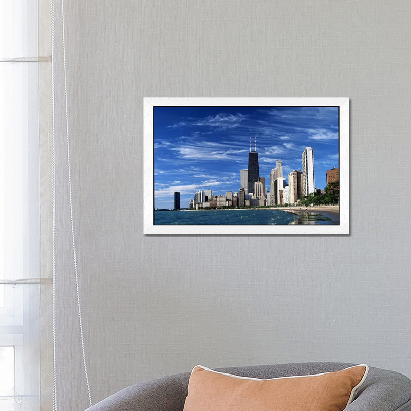 Downtown Chicago - Print on Canvas, White Floater Framed, 101.6 cm H x 66.04 cm W