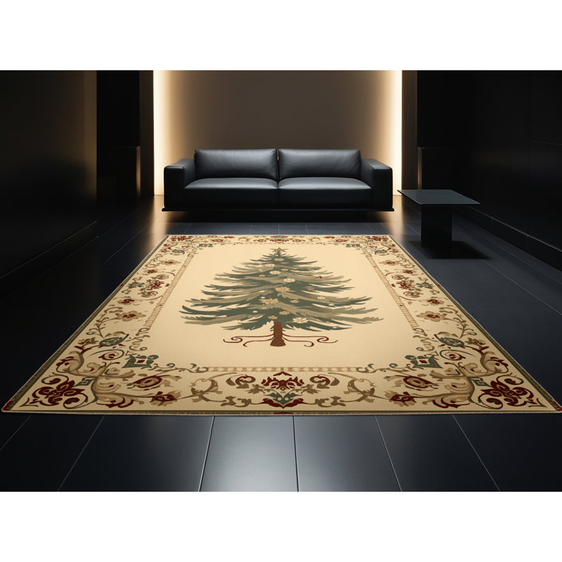 Soft Plush Everitt Christmas Modern & Contemporary Abstract Area Rug in Brown – Beige Binding, 2x3
