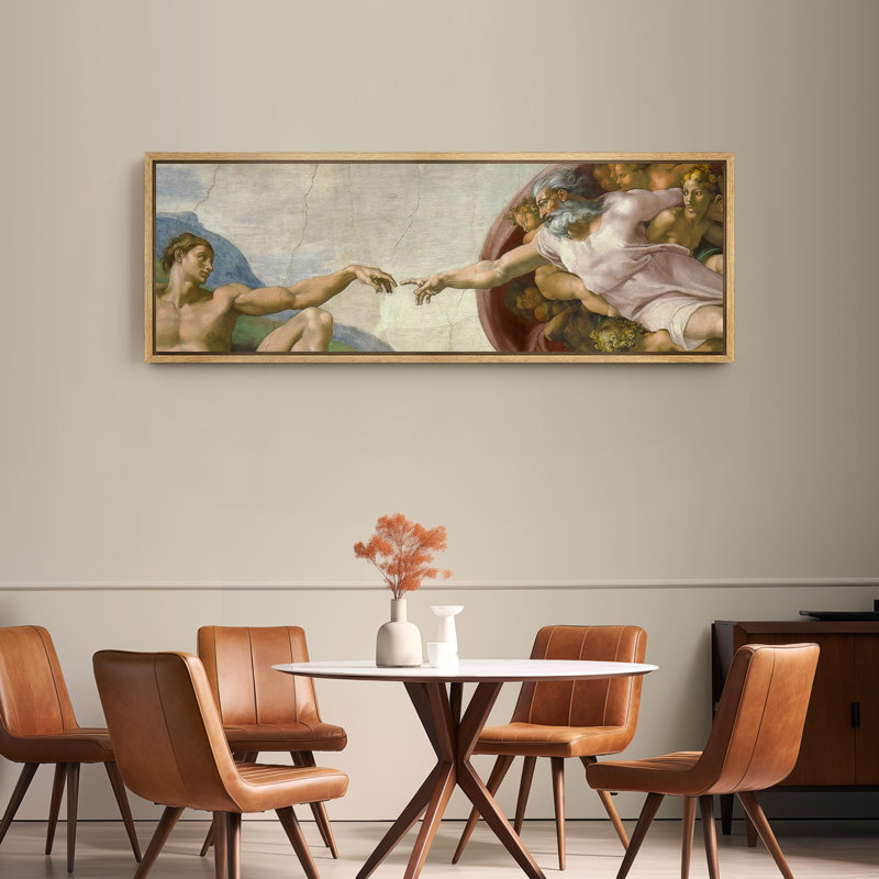 La création d'Adam par Michel-Ange, art moderne, H 20 po x l 60 po, Naturel