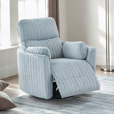 Fauteuil inclinable et oscillant contemporain contemporain avec accoudoirs courbés et rembourrés avec coussins rembourrés et fini bleu ciel