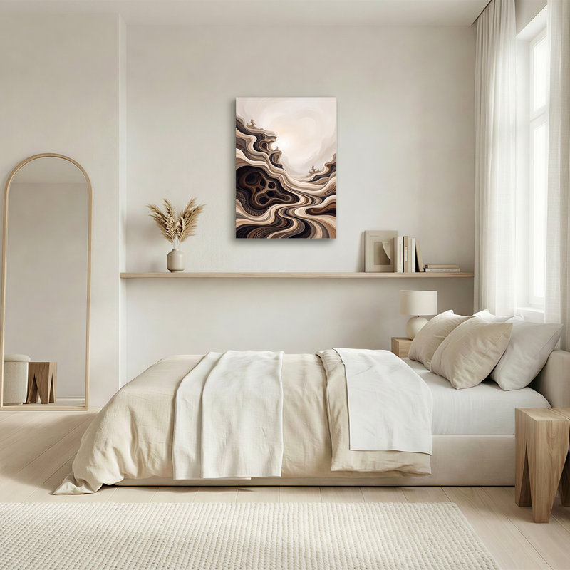 Toile abstraite abstraite brune et beige, 30"H x 20"W